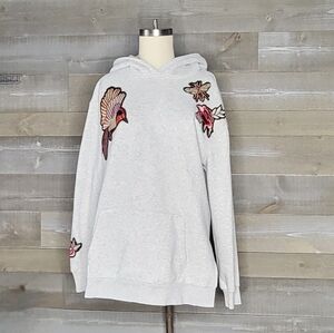 H&M Embroidered Appliqués Hoodie Sweatshirt Side Slits Kangaroo Pocket